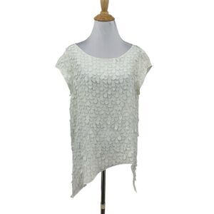 XD Xenia Design Top Womens S Small Cream Appliqué Petal Asymmetrical Boat Neck